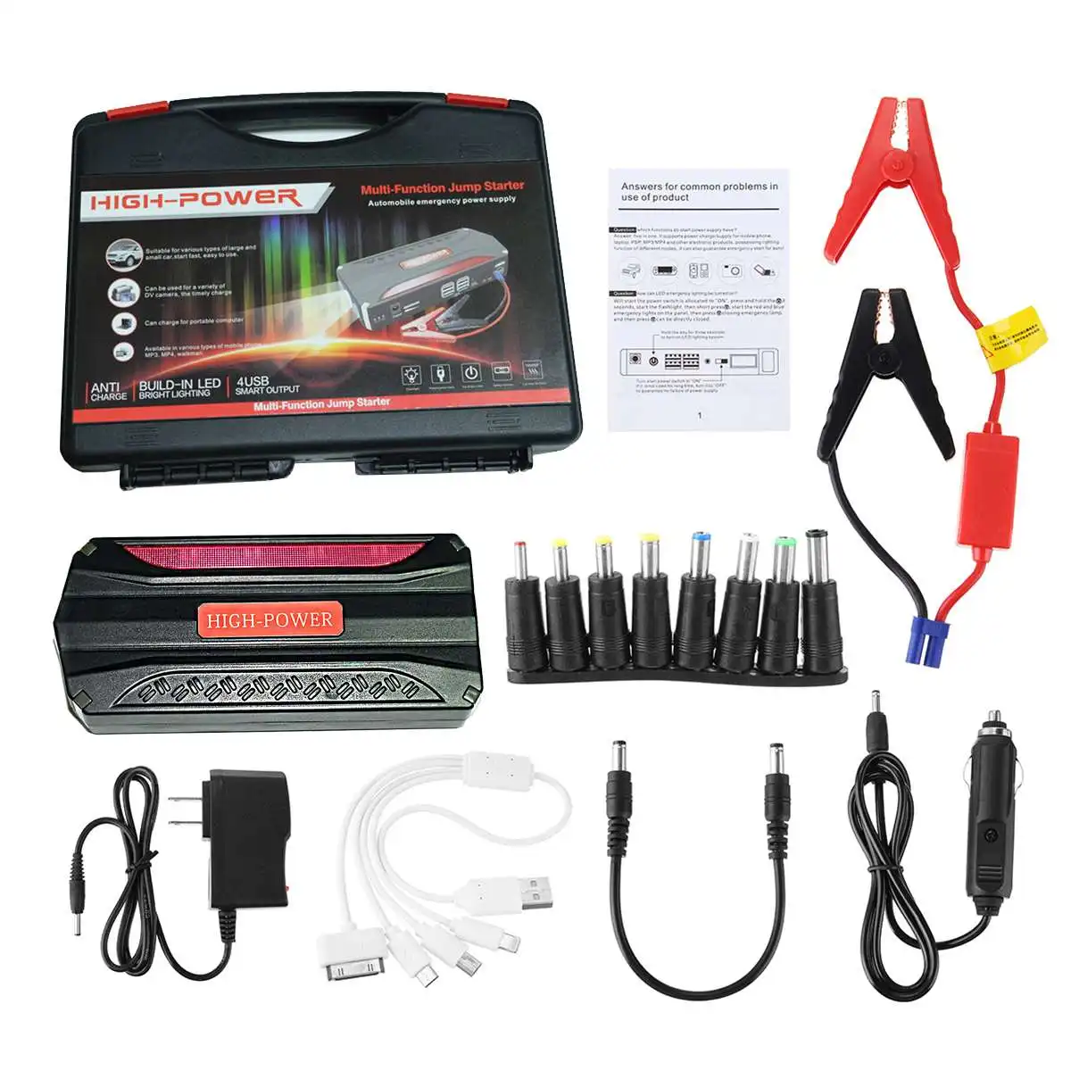 

82000mAh Protable Auto Car Jump Starter 12V 4 USB Multifunction Power Bank LED Emergency Battery Booster for Petrol Diesels Car