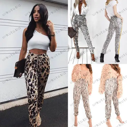 

Newly Women Pencil Skinny Leopard Python Skin Print Pants High Waist Stretch Leopard Print Ladies Casual Trousers