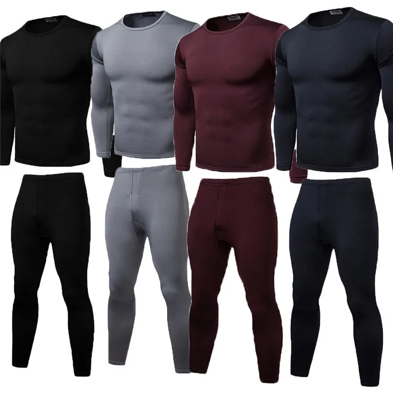 

2 Pieces Mens Boys Thermal Underwear Plain Color Long Johns Thermal Long Sleeve T-Shirt Top Vest + Slim Bottoms Long Trousers