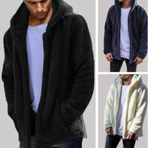 Мужские зимние теплые флисовые куртки с длинным рукавом и плюшевым мишкой одежда оверсайз пальто с карманами