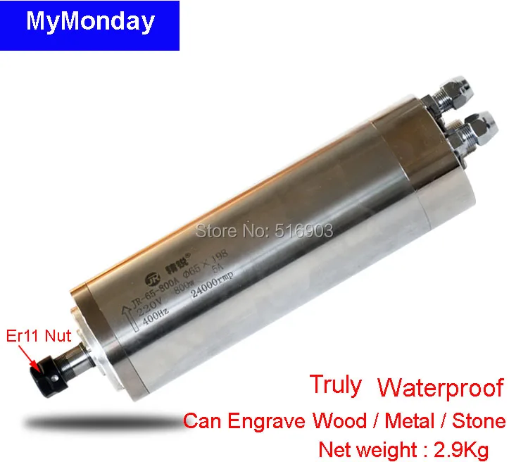 0.8Kw CNC 800W шпиндель водяного охлаждения Dia.65mm ER11 220V 5A длина 198mm|Шпиндель станка| |