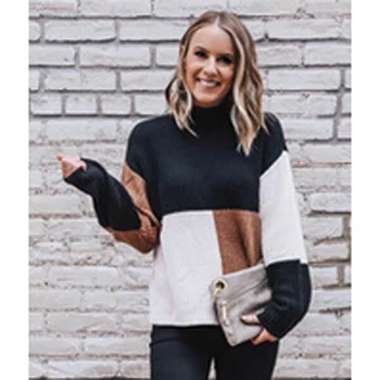 

Women's Loose Knitted Pullover Patchwork Jumper Sweater O Neck Long Sleeve Knitwear Top US