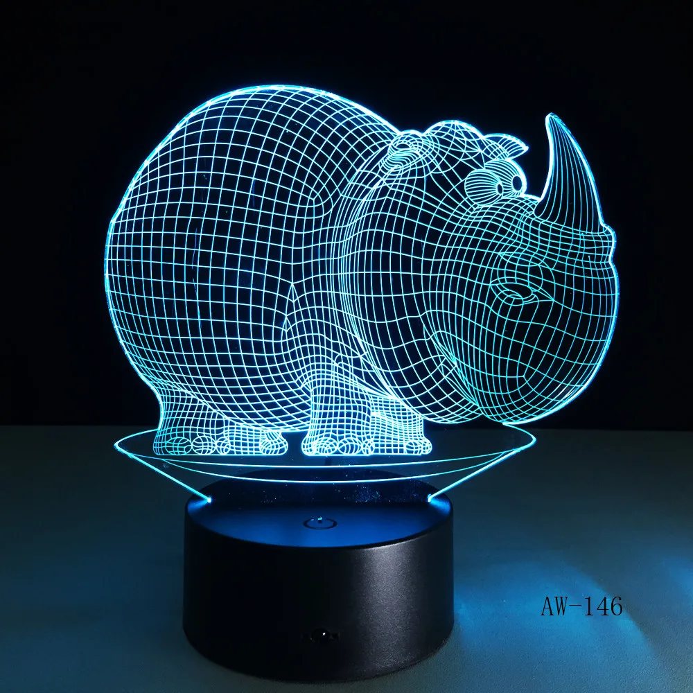 

Ночные светильники Rhinoceros, 7 цветов, атмосферная 3D настольная лампа, подарок для детей светодиодный светодиодная сенсорная кнопка, USB лампа, детское освещение для сна, Декор