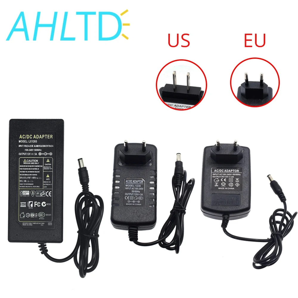 

AC 110V - 240V to DC 12V 2A 3A 5A US/EU Plug Lighting Transformers Power Supply Adapter Converter Charger For LED Strip Light