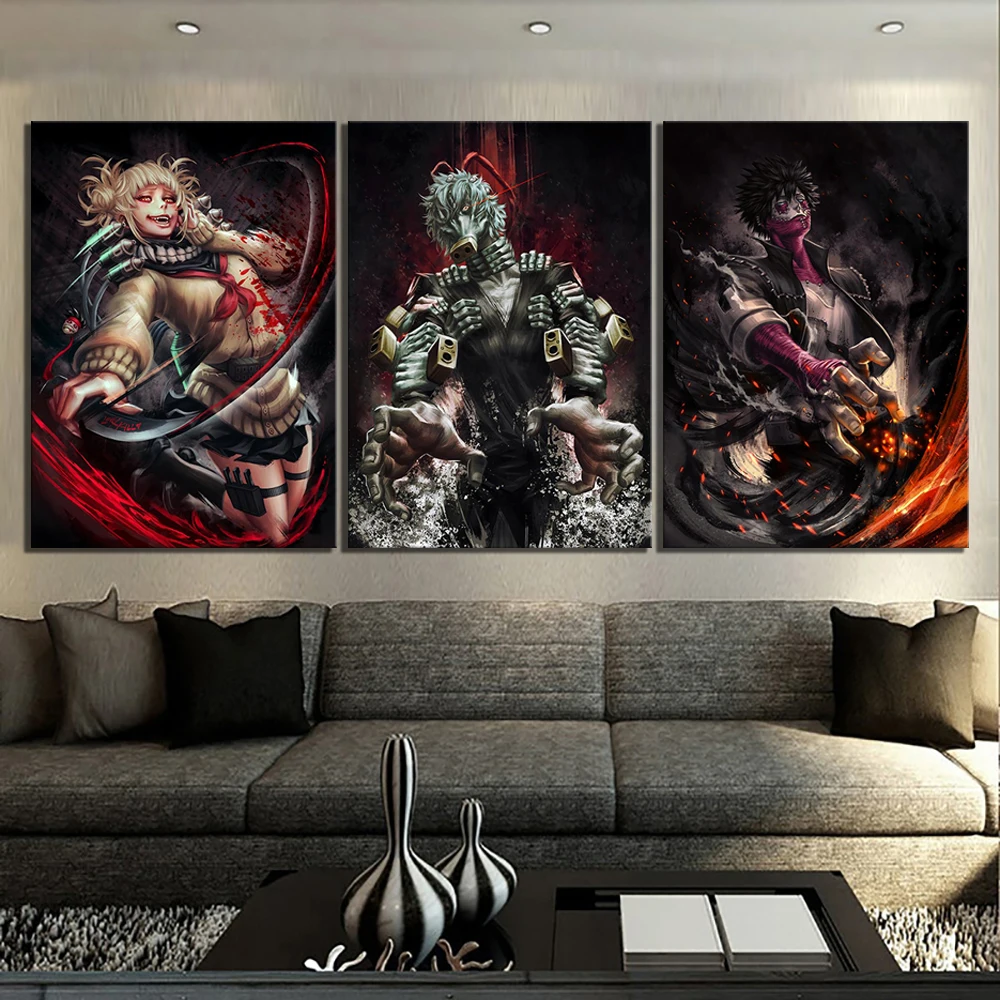 

3 Piece Fashion Anime Girl and Boy Pictures My Hero Academia Himiko Toga Dabi Shigaraki Tomura Canvas Paintings for Wall Decor