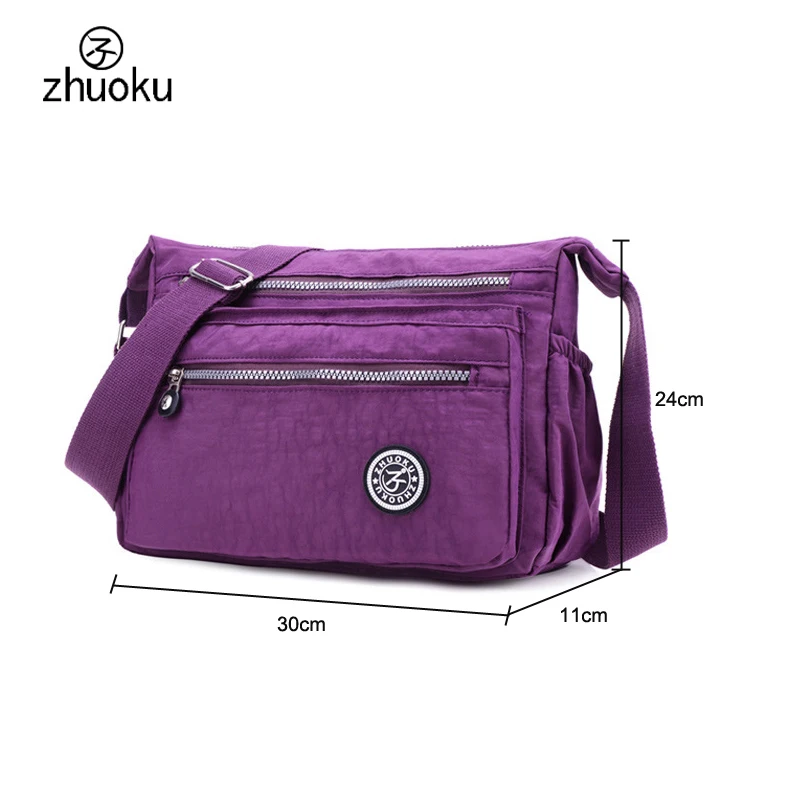 

Zhuoku Hot Nylon Women Bag Crossbody Bags For Women Shoulder Bag Hobos Ladies Messenger Bag Two Zipper Sac Main Femme Promotion