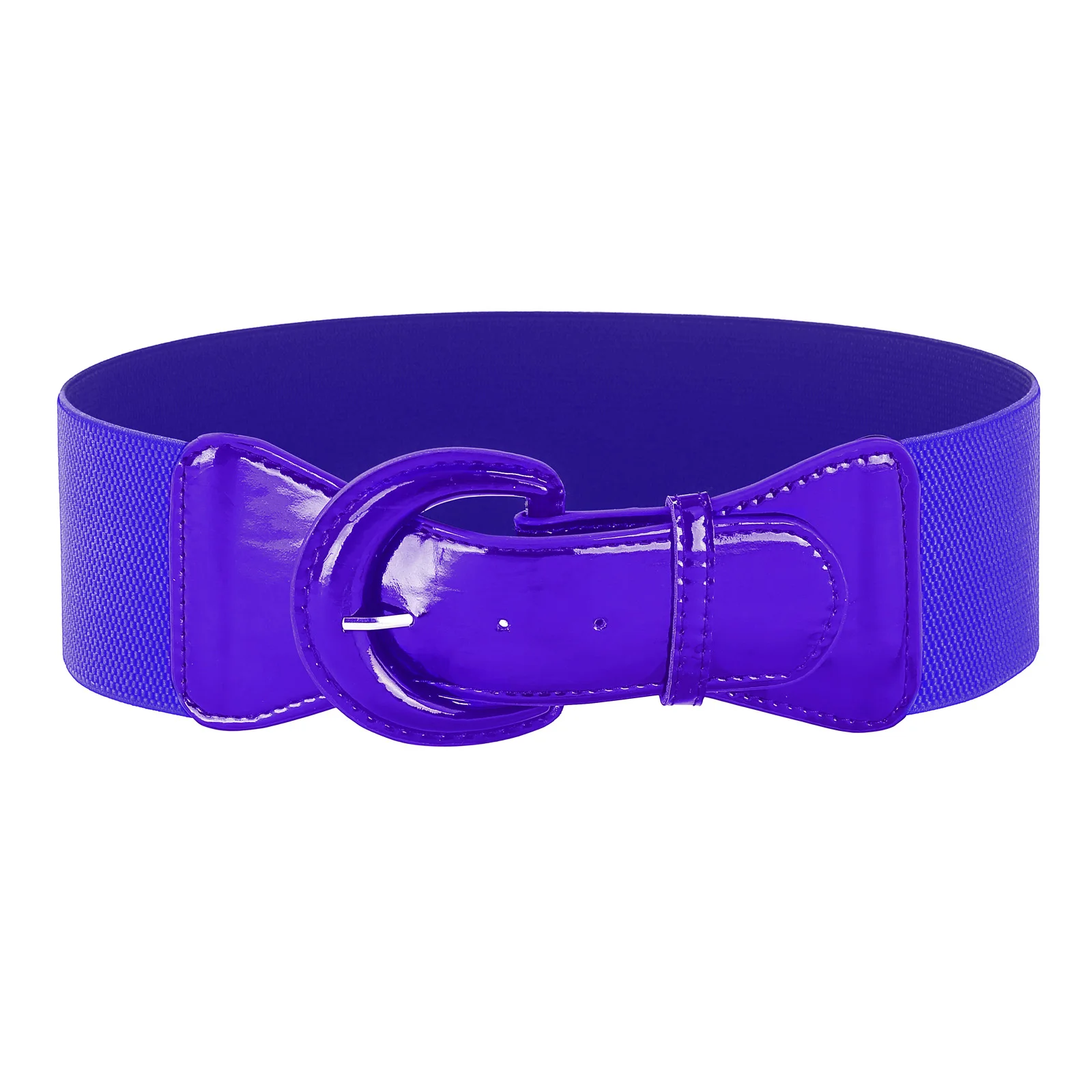

Ladies Women Retro Wide Faux Leather Buckle Stretch Elastic Waist Belt Red Xl