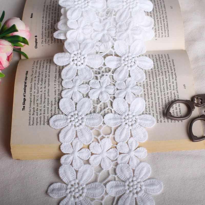 

1yard balck white flowers Water soluble embroidery lace trim fabric ribbon dress clothes wedding lace DIY sewing accessories