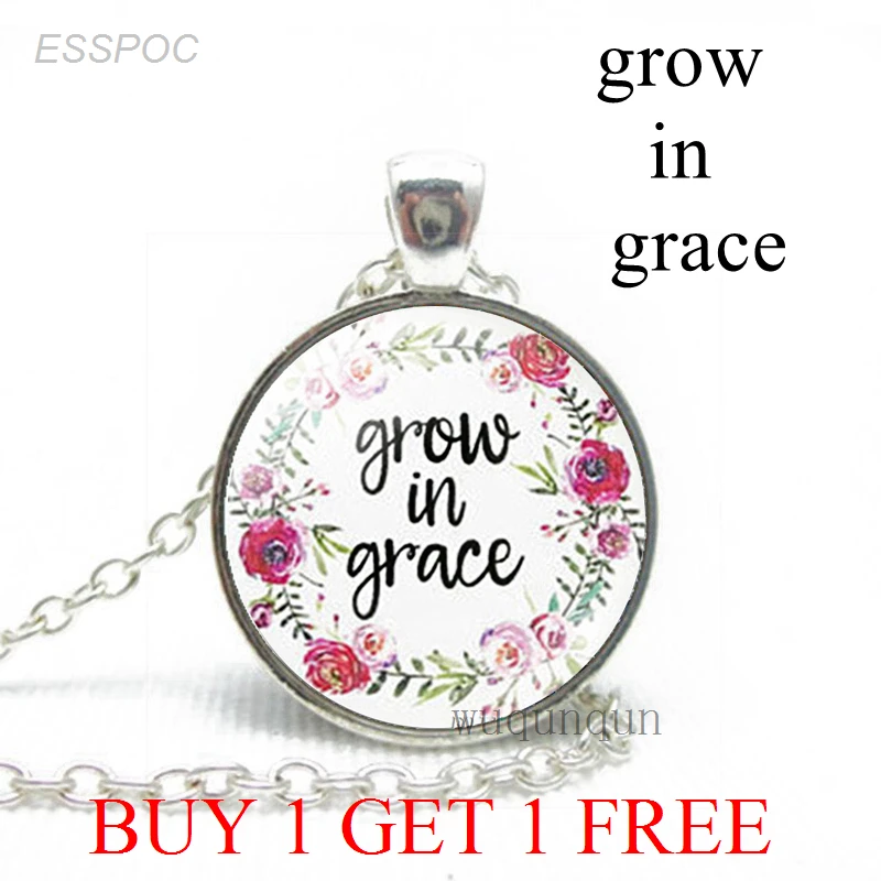 Grow In Grace Bible Verse Quote Fashion Flower Necklace ...