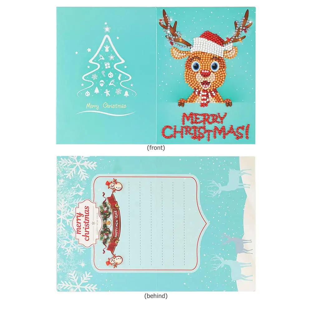  SOFT-4PCS Christmas Party Invitations Cards DIY Santa Reindeer Snowman Xmas Tree 5D Diamond Paintin - 32962165351