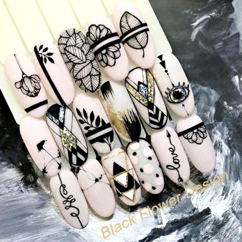 12 дизайн переводные наклейки для ногтей цветок Маникюр Салон Временные татуировки переводная наклейка Дизайн ногтей слайдер Фольга Набор LEBN1213-1224