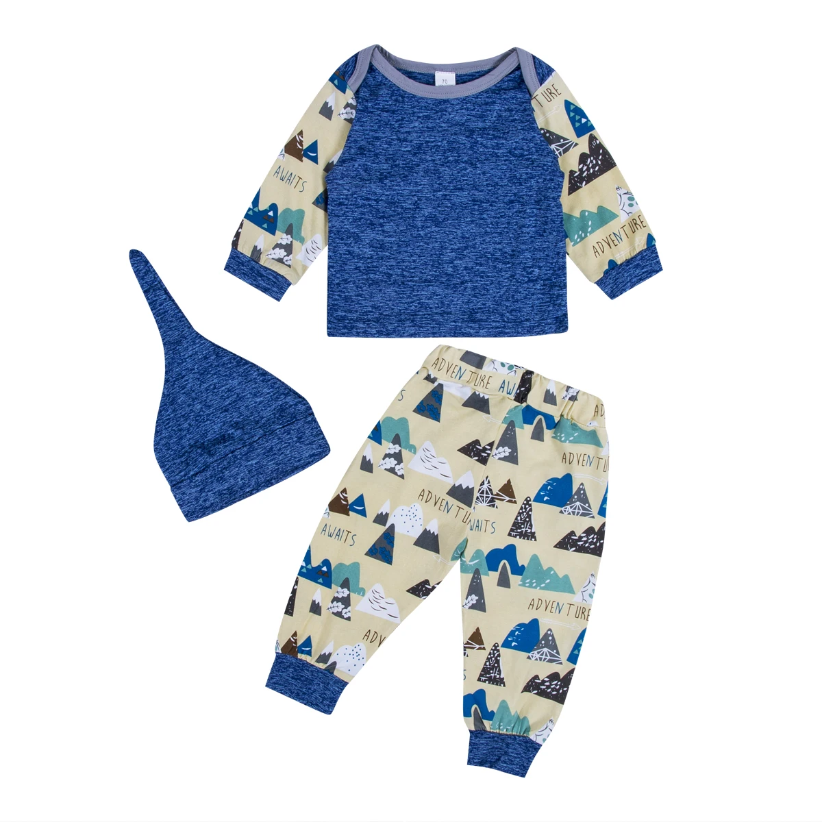 Комплект из 3 предметов, футболка для новорожденных мальчиков и девочек, длинные штаны, шапка, комплект одежды