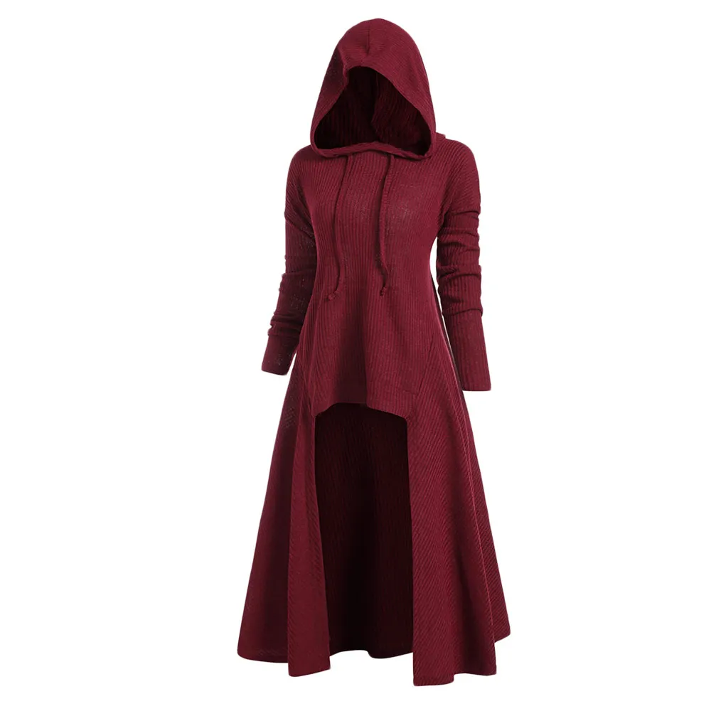 VESTLINDA Winter Sweater Womens Fashion Hooded Plus Size Vintage Cloak High Low Sweater Blouse Tops Harajuku pullover pull femme