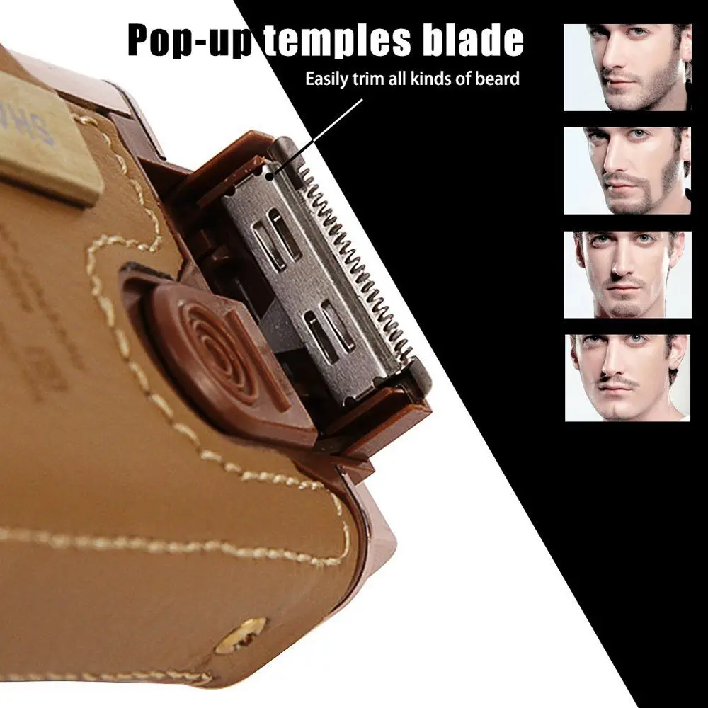 Домашний-Kemei KM-5600 2 в 1 кожаный чехол для мужчин электробритва поршневая перезаряжаемая и Беспроводная Бритва винтажный коричневый