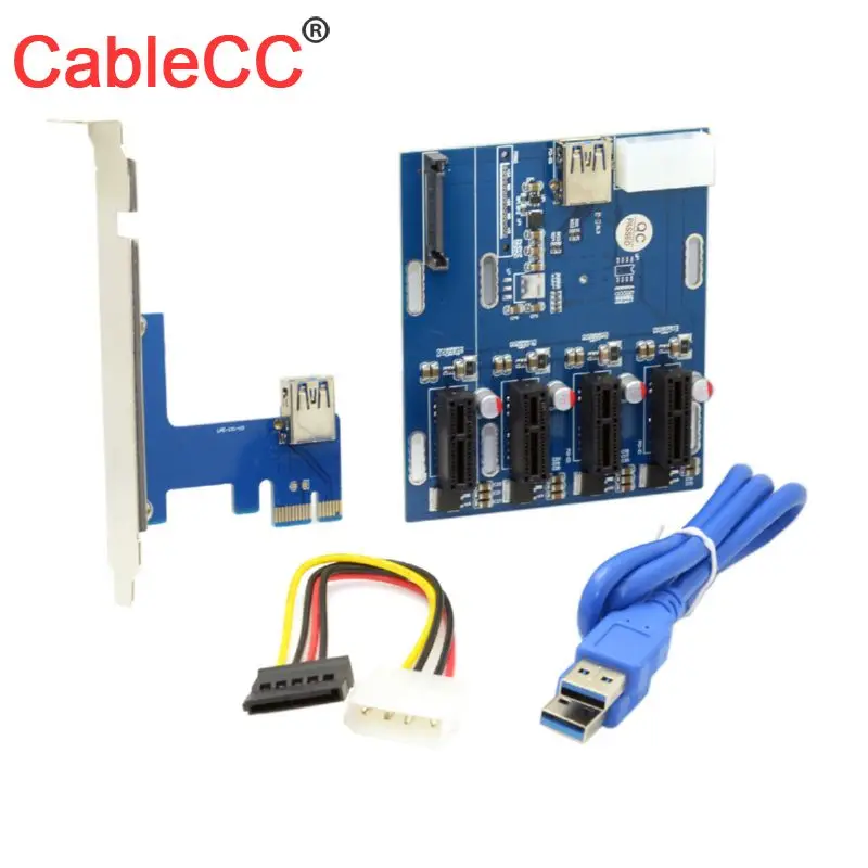 

Cablecc PCI-e Express 1x to 4 Port 1x Switch Multiplier Splitter Hub Card &USB 3.0 Cable