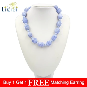 

LiiJi Unique Natural Blue Lace Agates Stone Toggle Clasp Necklace 20" Fashion Summer Necklace