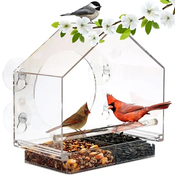 

Pet Bird Feeder Bird Cage House Shape Transparent Acrylic Bird House Clear Ceiling Window Absorption Installation pets loves