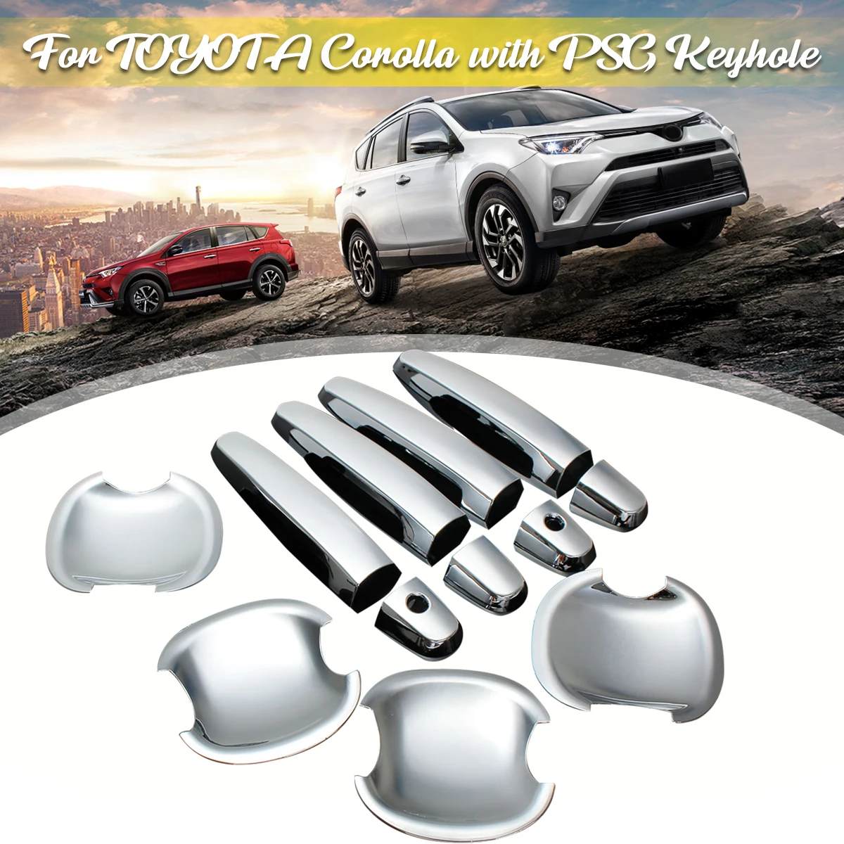 

12 x Car Auto Chrome Outside Door Handle Cover Trim kit for TOYOTA Corolla Camry RAV4 w/Trim Chrome Cup Bowls