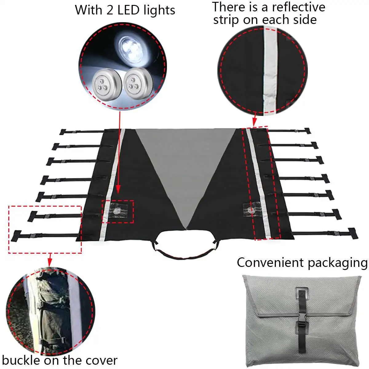  Universal Grey RV Caravan Front Towing Cover Protection with LED Lights For RV Caravan Motorhome - 32966333450