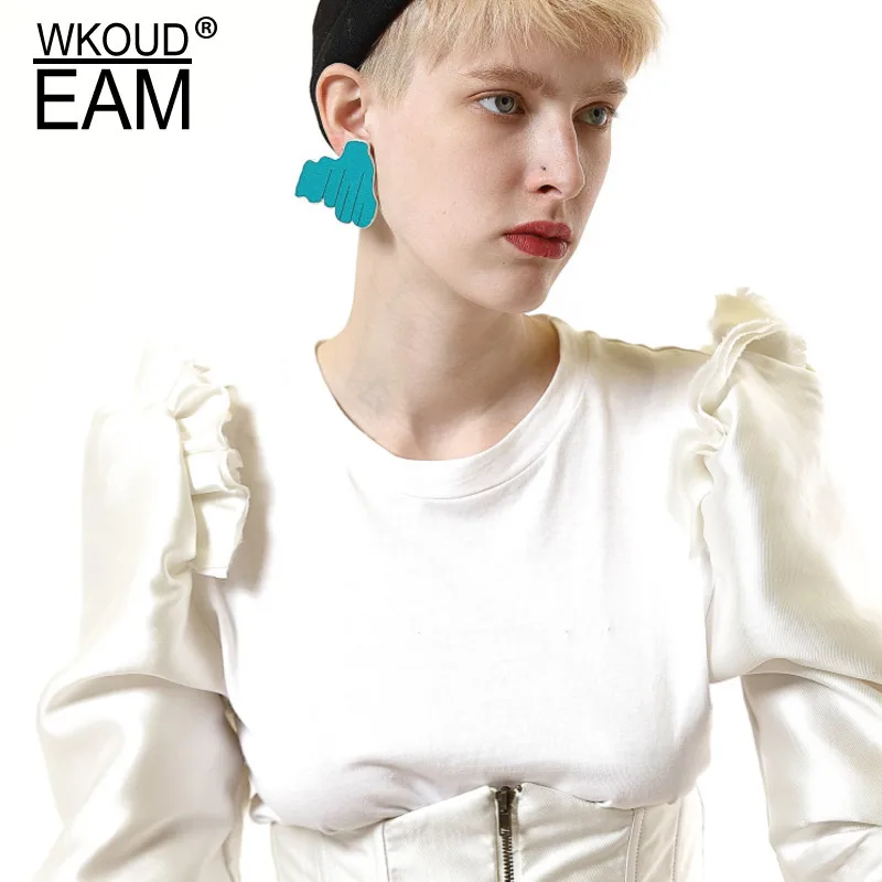 

WKOUD EAM 2019 New Woman Imitation Leather Irregular Stud Earrings Fashion Female Jewelry Accessories Solid Color Gift S#TA322