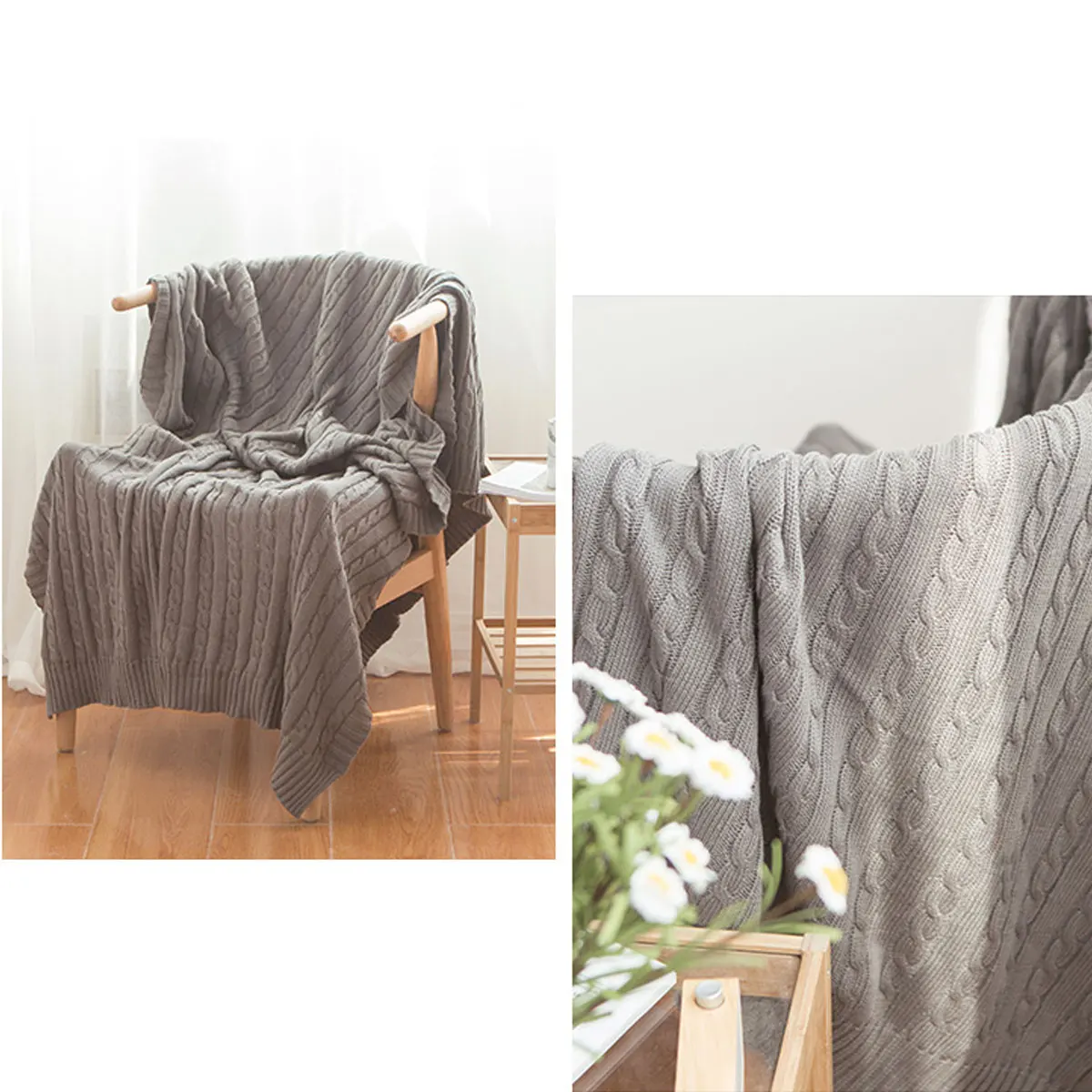 Solid Color Knitted Cotton Wool Blanket Handmade Soft Plaid Throw Blanket On Sofa Bed Plane Warm Bedspreads Home Decor