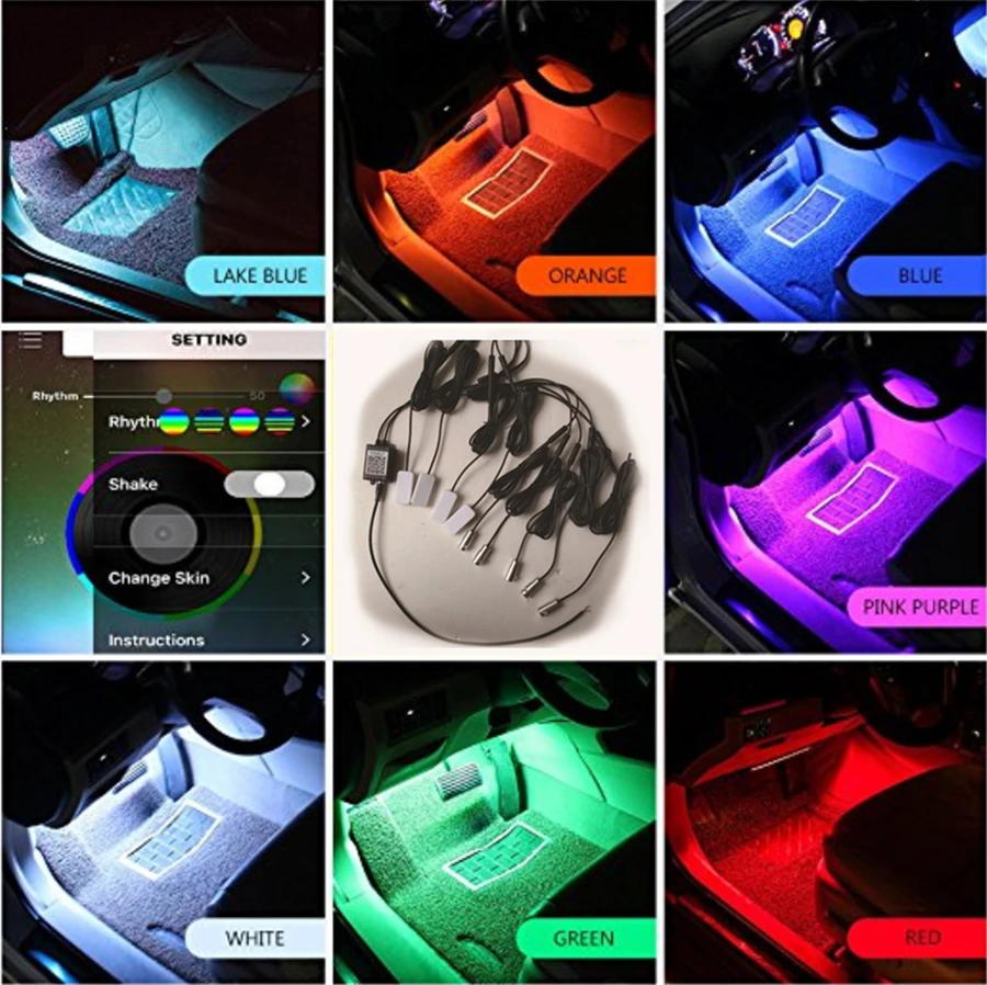 Светодиодные атмосферные лампы RGB 12 В с автомобильным интерьером лента из