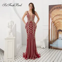 Kleider Damen Abendkleid глубоким v-образным вырезом Кристаллы Русалка Тюль Элегантный длинный формальный женские вечерние платья Новый Пром