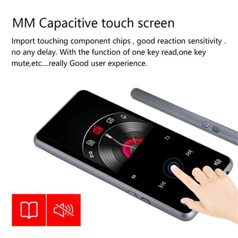 

DOITOP 500mah Touch Screen Mini Bluetooth MP3 Player Support E-books FM Radio Recording MP3 Music Player Built-in Microphone