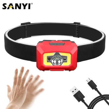 

5 Modes XPE+COB LED Inductive Headlamp IR Motion Sensor Headlight USB Charging Head Torch White+Red Lighting For Warning Running