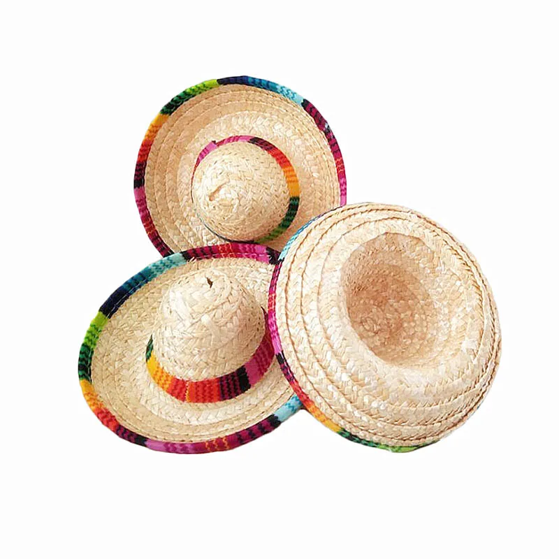 

6x Natural Straw Mini Sombrero/Mini Mexican Party Hat Tabletop Supplies