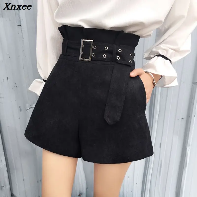 Xnxee high waist wide leg shorts with free belt women high street casual slim shorts fashion green short trousers 2019 2XL size Xnxee high waist wide leg shorts with free belt women high street casual slim shorts fashion green short trousers 2019 2XL size