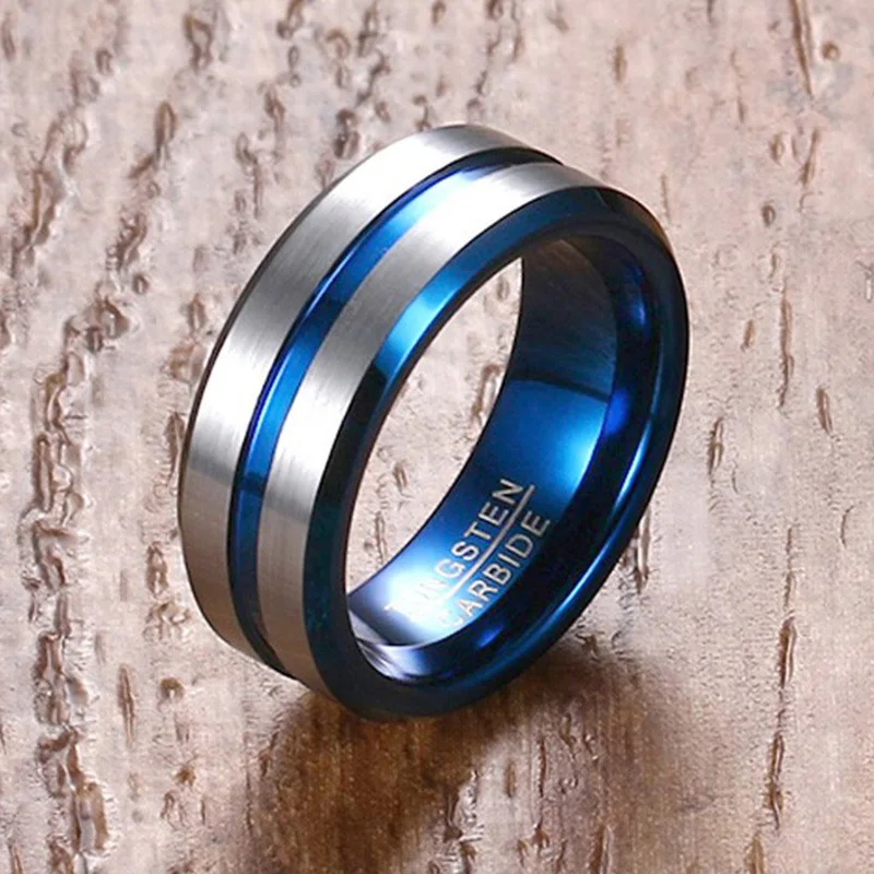 Buy Vnox 6/8mm Silver Blue Tungsten Ring for Men