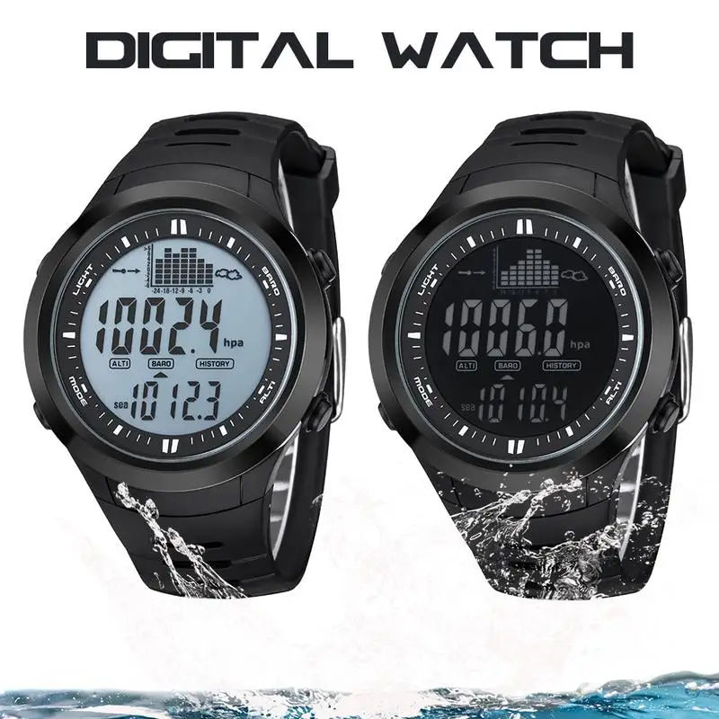 

New Digital Watch Fishing Watch Barometer Waterproof Thermometer Altimeter Men Military Sports Digital Weather Forecast Watch