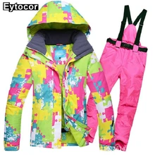 EYCOTOR зимний лыжный костюм женский высококачественный лыжный жакет и штаны теплые водонепроницаемые ветрозащитные лыжные и сноубордические костюмы
