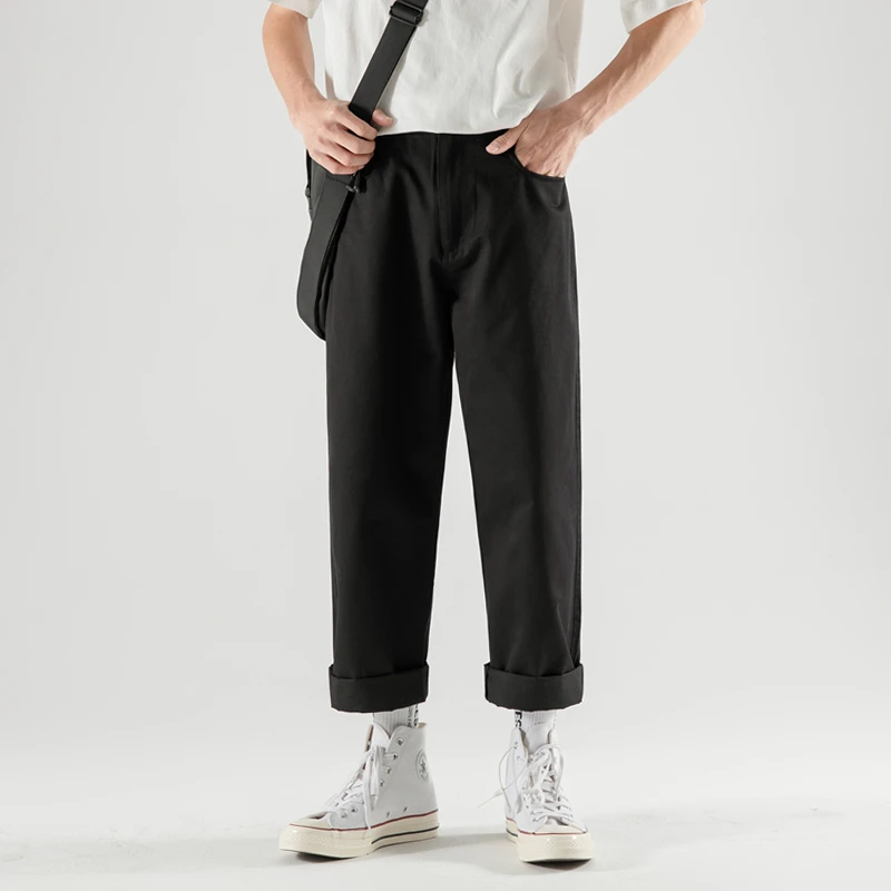 

Men's Trousers Summer New Port Wind Solid Color Loose Nine Pants Straight Casual Pants Personality Youth Casual Men's Clothing