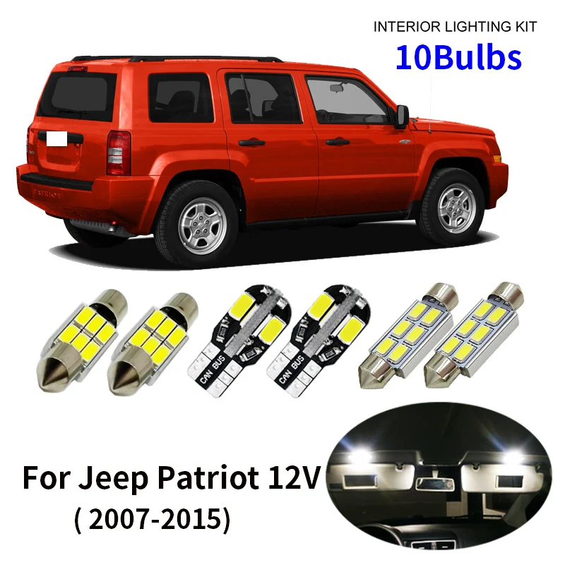

10pcs Canbus Error Free LED Light Bulb Kit Package for 2007-2015 Jeep Patriot 12V Interior Map Dome Trunk License Light