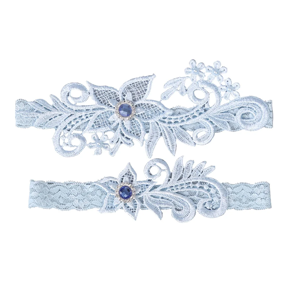 

1 Pair Western Wedding Elegant Bride Garter Rhinestone Floral Elastic Bridal Foot Decor Garter Belt Set