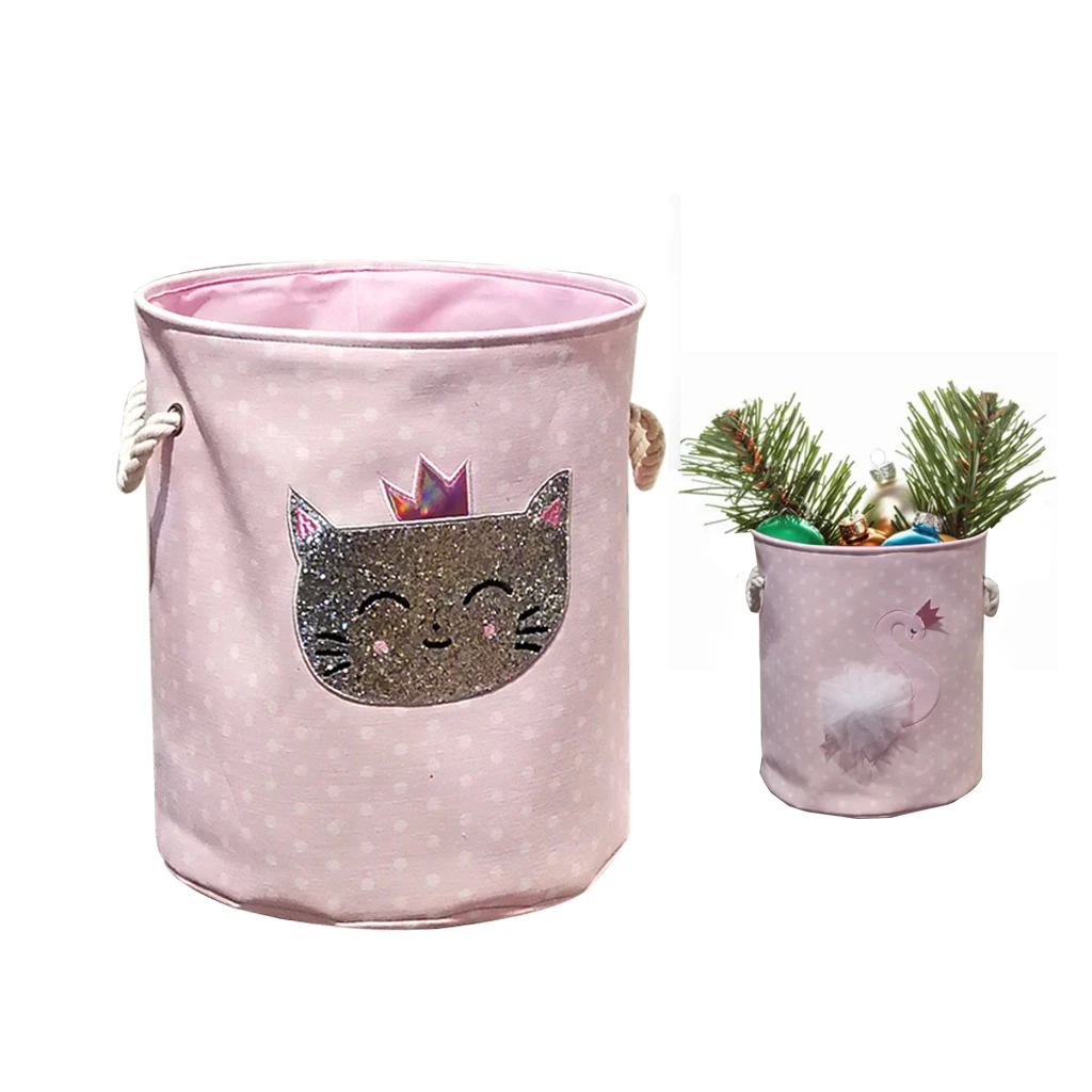 

Home Foldable Storage Bucket Swan Cat Cartoon Canvas Dirty Clothes Storage Basket Home Storage Bag