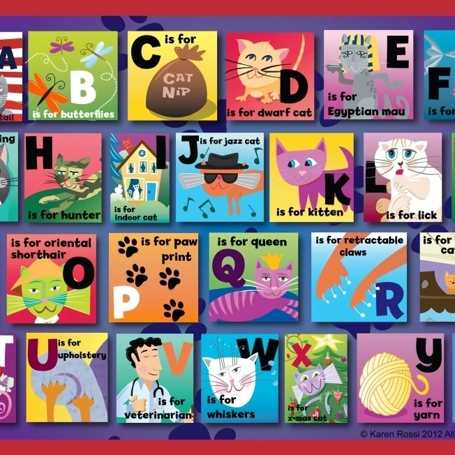 Cat Alphabet Grid Placemat Fine Art Poster Print by Karen Rossi (18 x 12) | Дом и сад