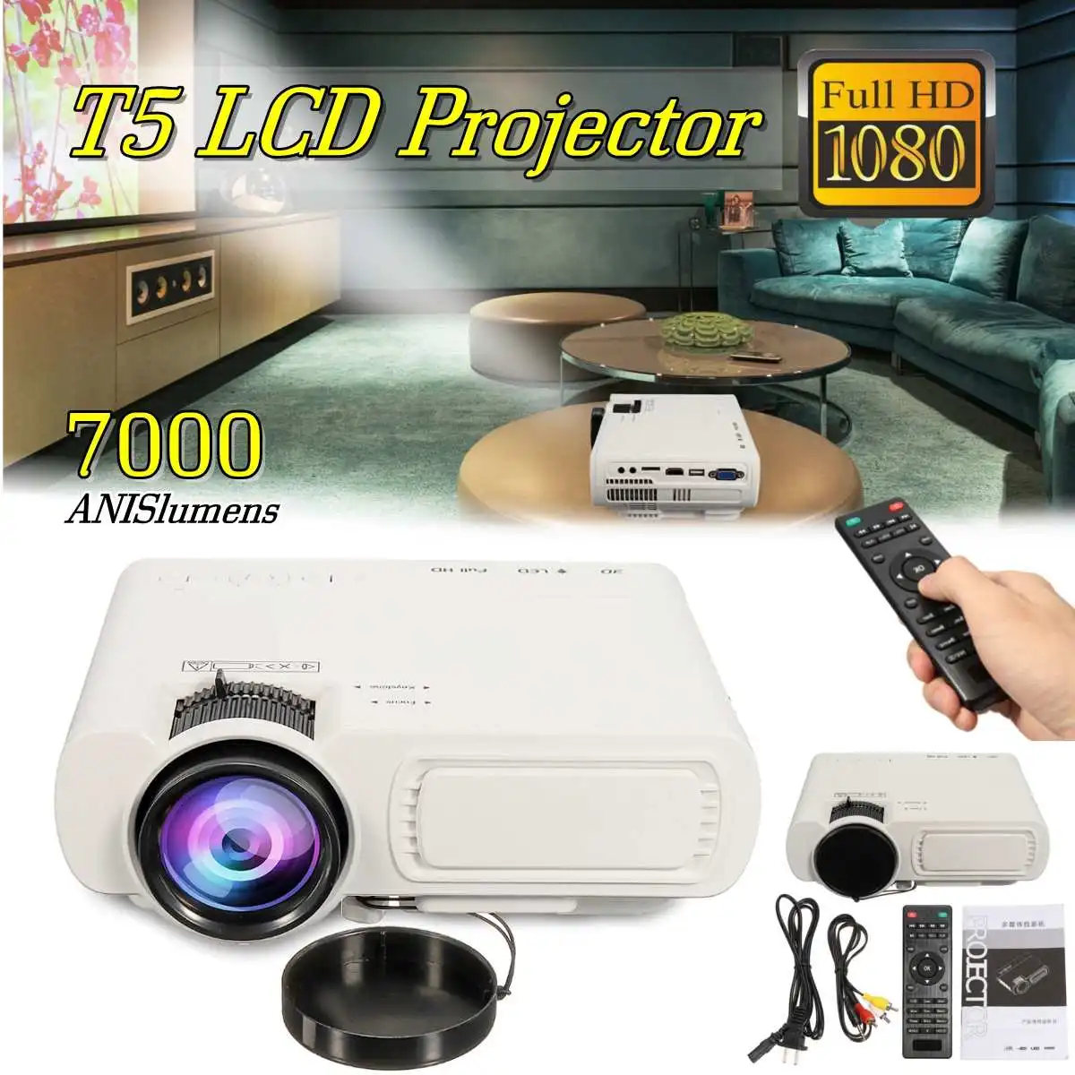 7000 Lumen 1080P 3D LED Projector Home Theater Bluetooth Multimedia HDMI/USB/VGA 7000 Lumen 1080P 3D LED Projector Home Theater Bluetooth Multimedia HDMI/USB/VGA