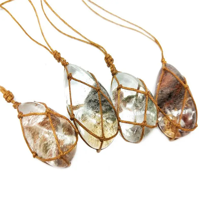 

Natural Rough Stone Pendant Phantom Ghost Crystal Hand-woven Vintage Section Healing Stone Pendant Gift Ornaments For Products