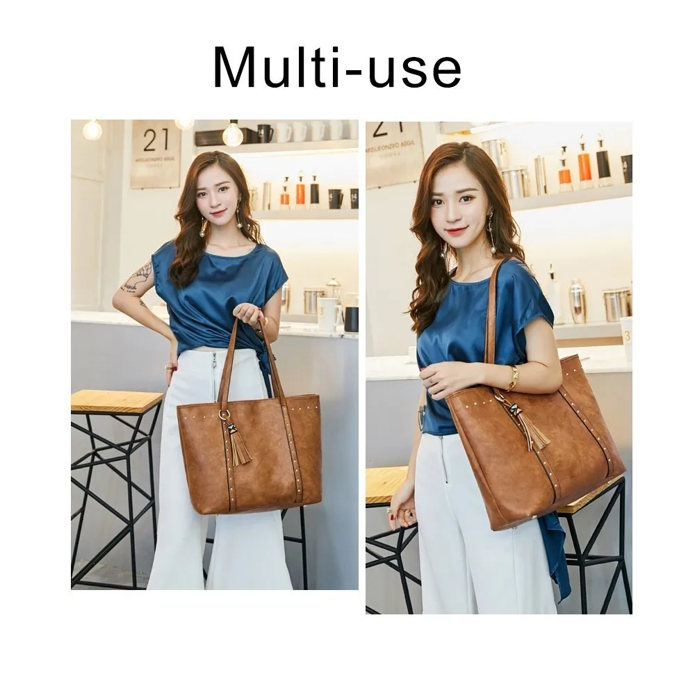Pu Femme Gland blue Rétro Femmes Lady Sac Rivets Main Élégant Épaule brown Des Achats Cuir Causalité Ttou Totes Black Vintage À En De Avec 8vFfEq
