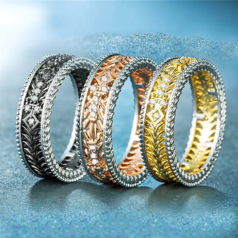 

925 silver jewelry diamond ring Stainless steel men's Indian jewelry Openwork texture couple topaz amethyst crystalB2246