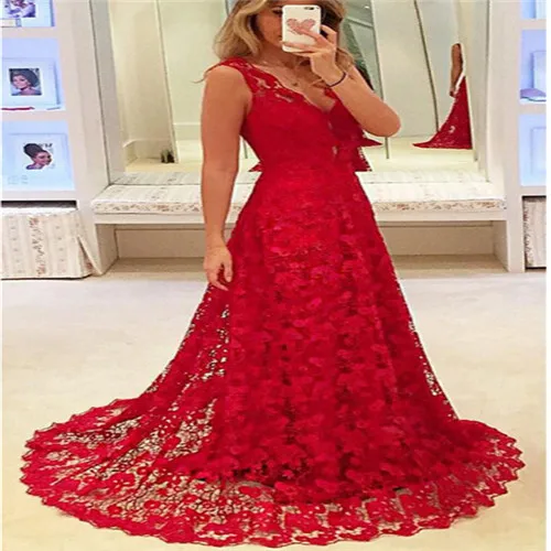 

Fashion Women Ladies Lace Evening Party Dresses Ball Prom Gown Formal Wedding Long Maxi Dress Red
