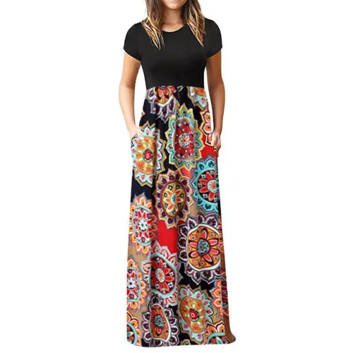 Vintage Floral Print Boho Dress Women Long Maxi Dress Evening Party Beach Summer Dress Vestidos Short