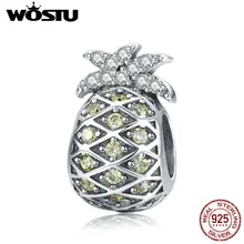 WOSTU, Настоящее серебро 925 пробы, летние бусины в виде ананаса, подходит для браслета и ожерелья, кулон, уникальные серебряные ювелирные изделия CQC936