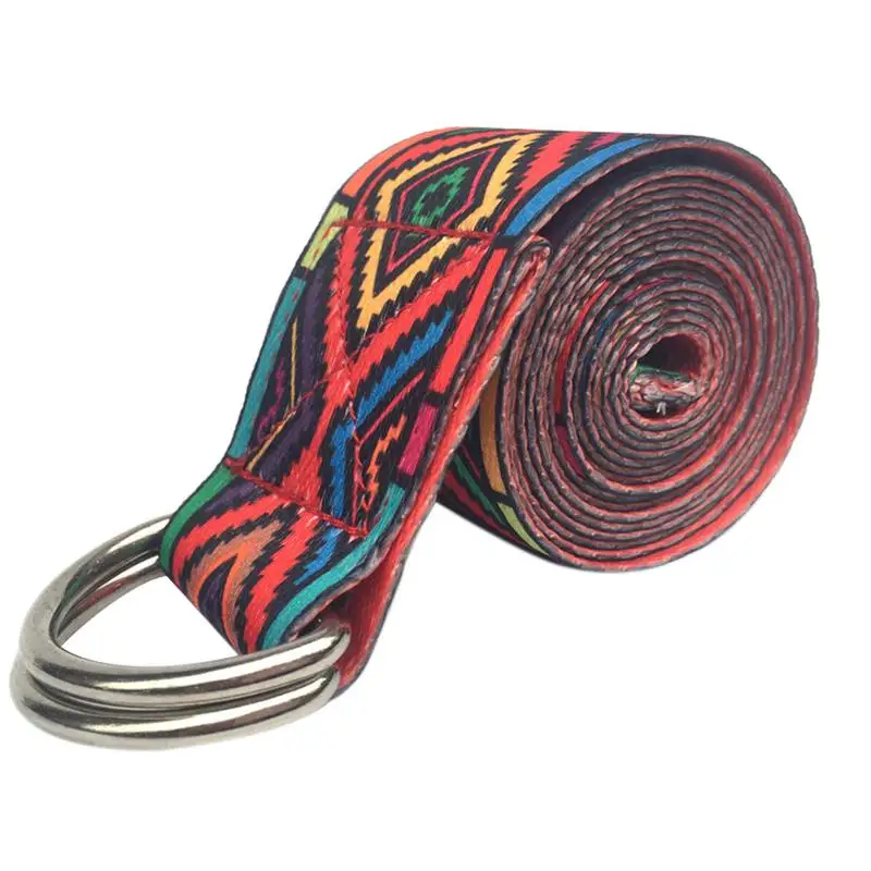 

Color Pattern Stretchy Yoga Band Durable Cotton Exercise Strap Adjustable D-Ring Buckle Gives Flexibility For Yoga