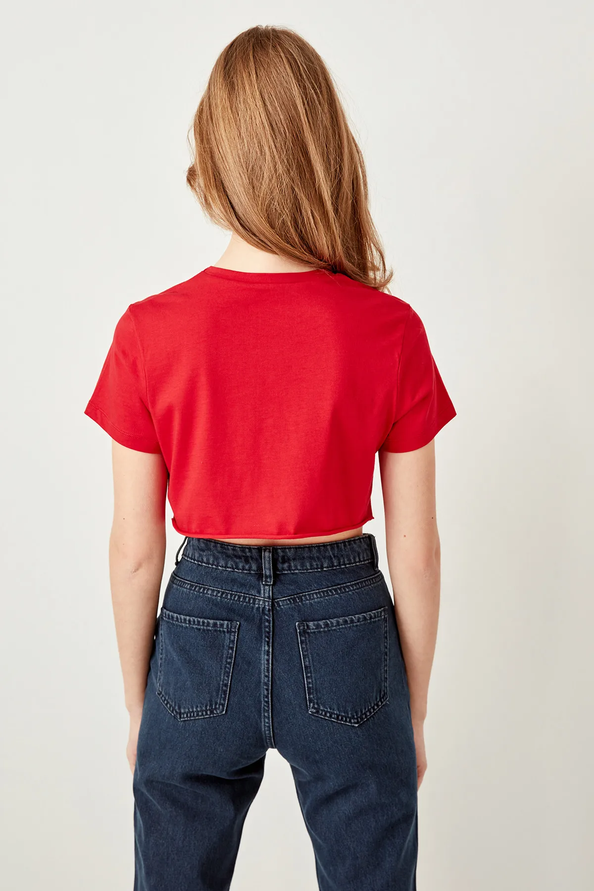 Trendyol трикотажные футболки с красным принтом Crop TWOSS19VG0088|Футболки| |
