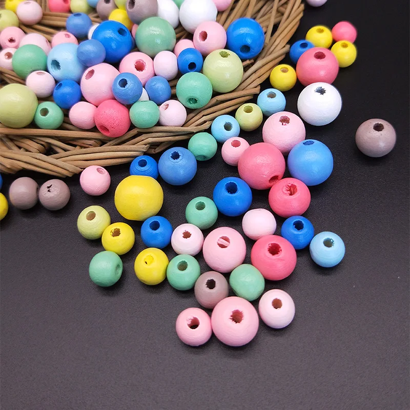 

8/10/12mm Mixed color Round Wood Beads Handmade Wooden Loose Bead for Necklace Bracelet Jewelry DIY Making Crafts Accessories