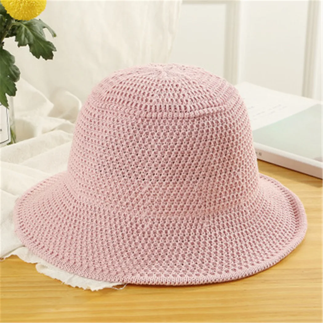 Women Wide Brim Knitted Bucket Hat Korean Style Fishing Cap Visor